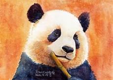 水彩笔画熊猫吃竹子
